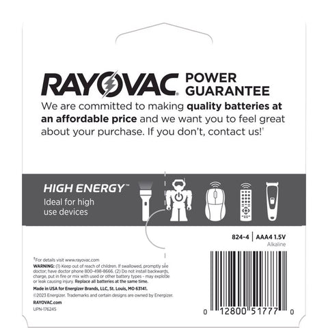Rayovac High Energy AAA Alkaline Batteries 4 pk Carded