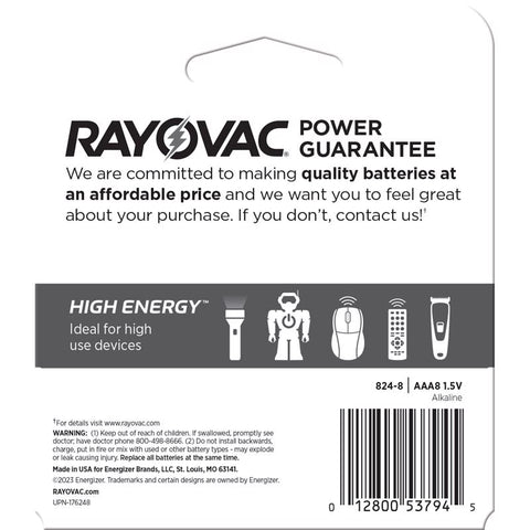 Rayovac High Energy AAA Alkaline Batteries 8 pk Carded