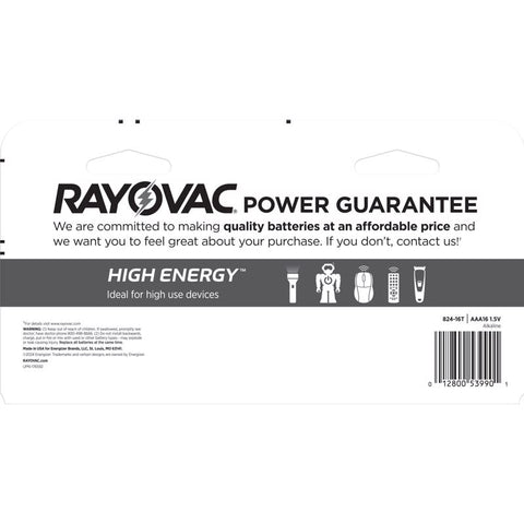 Rayovac High Energy AAA Alkaline Batteries 16 pk Carded