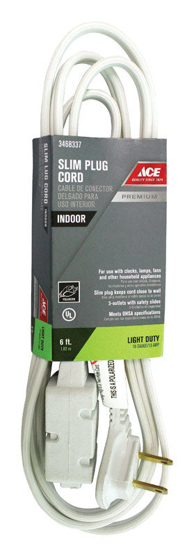Ace Indoor Extension Cord 16/2 SPT-2 6 ft. L White