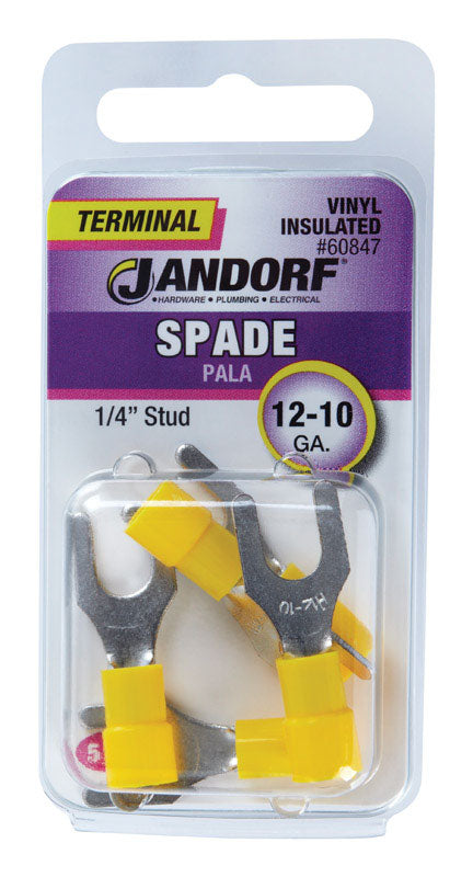 Jandorf Commercial Terminal Spade Vinyl 12-10 AWG 1/4 in. Yellow 5 pk