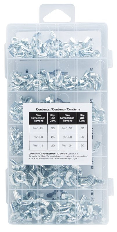 ProSource 91129 Wing Nut Assortment, Steel, Zinc Plated, 150-Piece