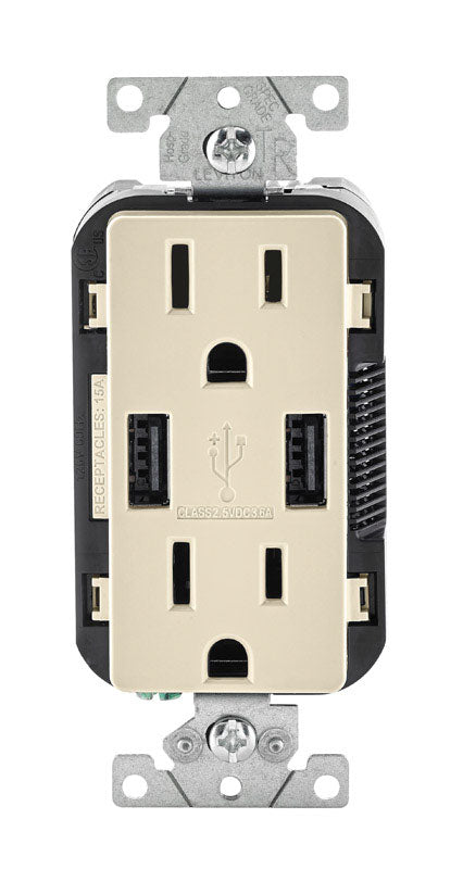 Leviton Decora Receptacle and USB Charger 15 amps 5-15 R 125 volts Light Almond