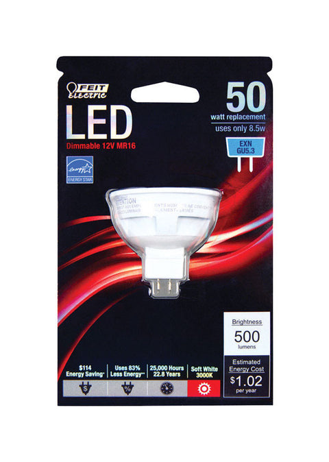 FEIT Electric LED Bulb 8.5 watts 500 lumens 3000 K GU5.3 MR16 Soft White 50 watts equivalency