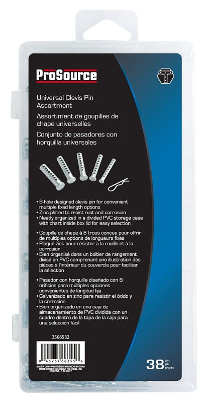 ProSource 91149 Universal Clevis Pin Assortment, 2 in OAL, Steel, Zinc Plated