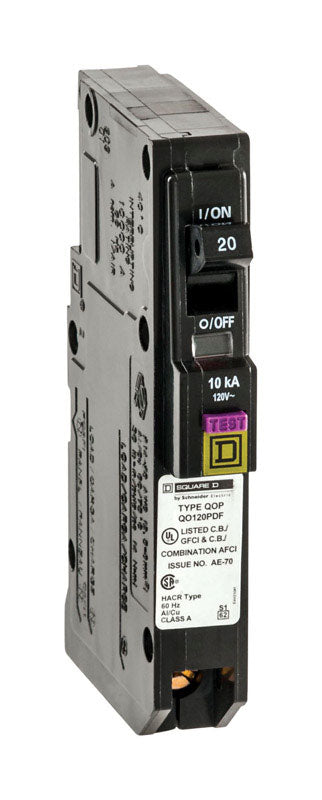 Square D QO Arc Fault and Ground Fault 20 amps Circuit Breaker
