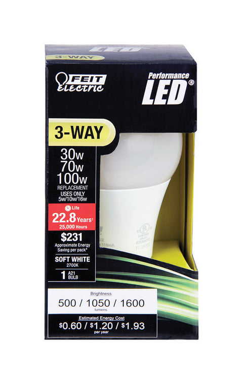 FEIT Electric 3 Way LED Bulb 5/10/16 watts 500/1050/1600 lumens 2700 K A-Line A30 Soft White 30