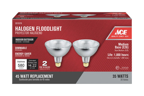 Ace Halogen Light Bulb Floodlight PAR38 Medium (E26) Bright White 2 pk