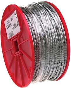 Campbell 7000327 Aircraft Cable, 7 x 7 Strands, 3/32 in Dia, 500 ft L, 184 lb Working Load, Galvanized