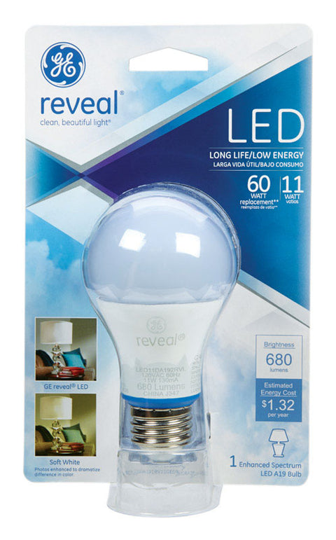 GE Reveal LED Bulb 11 watts 680 lumens 2700 K Medium (E26) A19 Soft White 60 watts equivalency