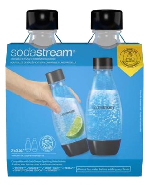 Sodastream 1748260010 Carbonator Bottle, 0.5 L Capacity, Plastic, Black/Clear, Pack of 2
