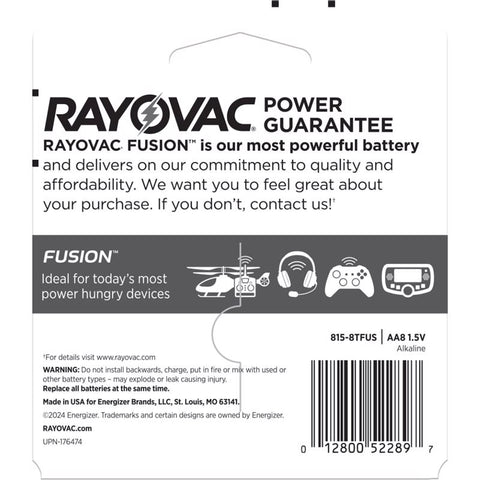 Rayovac Fusion AA Alkaline Batteries 8 pk Carded