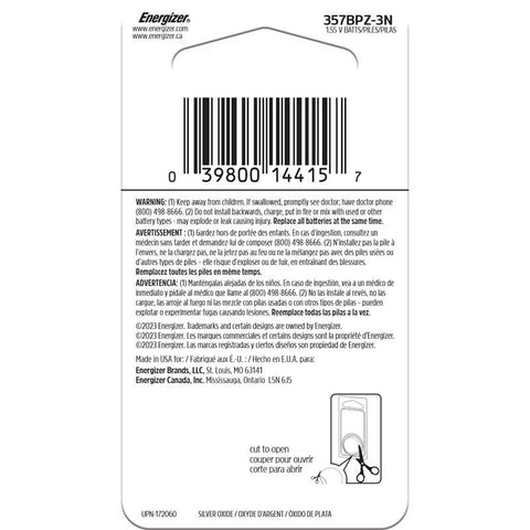 Energizer Silver Oxide 303/357 1.5 V Electronic/Watch Battery 3 pk