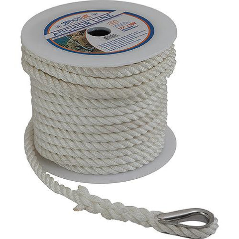 Sea Dog 301110150WH1 Premium Twisted 3-Strand Nylon Anchor Line, 3/8" x 150'