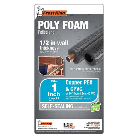 Frost King 5S12XB6 Tubular Pipe Insulation, 6 ft L, Polyethylene Foam, 3/4, 1 in Pipe