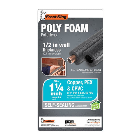 Frost King 5S13XB6 Tubular Pipe Insulation, 6 ft L, Polyethylene Foam, 1, 1-1/4 in Pipe