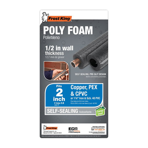 Frost King 5S15XB6 Pipe Insulation, 2 in Dia, 6 ft L, Polyethylene Foam, Brown