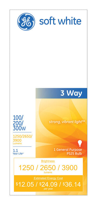 GE Incandescent Light Bulb 100/200/300 watts 1,250/2,650/3,900 lumens 2800 K A-Shape PS25 Mogul