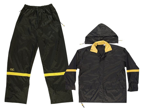 CLC R1013X 3-Piece Heavyweight Rain Suit, 3XL, Polyester/PVC, Yellow, Hooded, Adjustable Strap, Drawstring, Snap