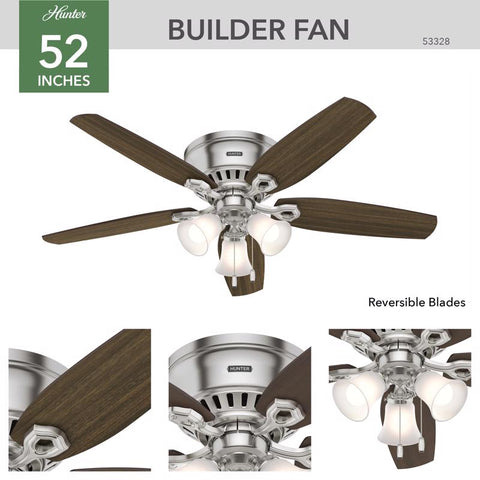 Hunter Builder 52 in. Brushed Nickel Brown Incandescent Indoor Ceiling Fan