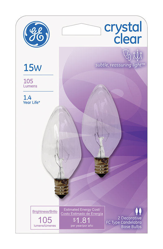 GE Incandescent Light Bulb 15 watts 105 lumens 2500 K Flame Tip F10 Ca ...