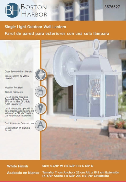 Boston Harbor AL1037-4-3L Outdoor Lantern, 120 V, 60 W, CFL Lamp, Aluminum Fixture, White