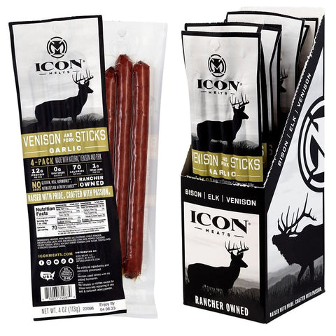 Icon Meats 74087 Venison Stick, Garlic, 4 oz Pack
