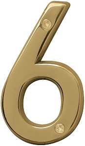 Hy-Ko Prestige Series BR-42PB/6 House Number, Character: 6, 4 in H Character, Brass Character, Brass, Pack of 3