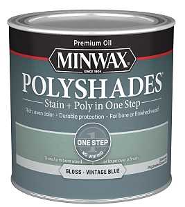 Minwax PolyShades 214944444 Interior Wood Stain, Gloss, Vintage Blue, Liquid, 0.5 pt