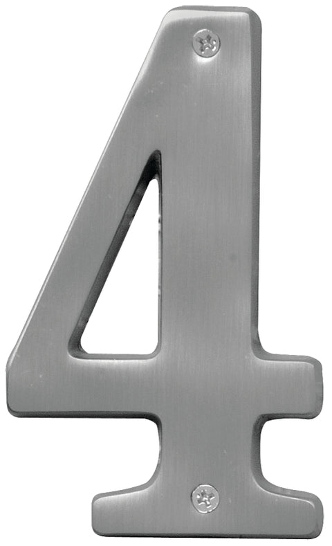 Hy-Ko BR-51SN, Prestige Series BR-51SN/4 House Number, Character: 4, 5 in H Character, Solid Brass, Pack of 3
