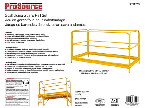 ProSource YH-GR001B Guard Rail, Foldable, Steel, Yellow, Powder Coated, For: 8795478 Model Scaffold