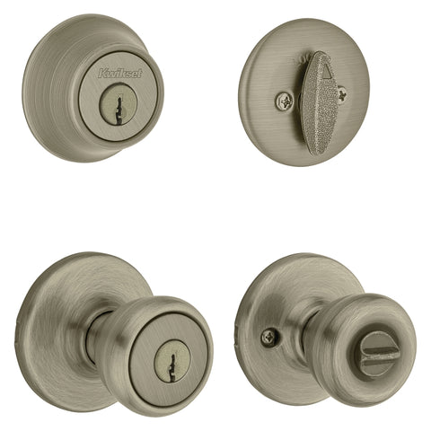 Kwikset 690T 5CP6ALRCSK6 Combination Lockset, Knob Handle, Tylo Design, Antique Brass, 3 Grade