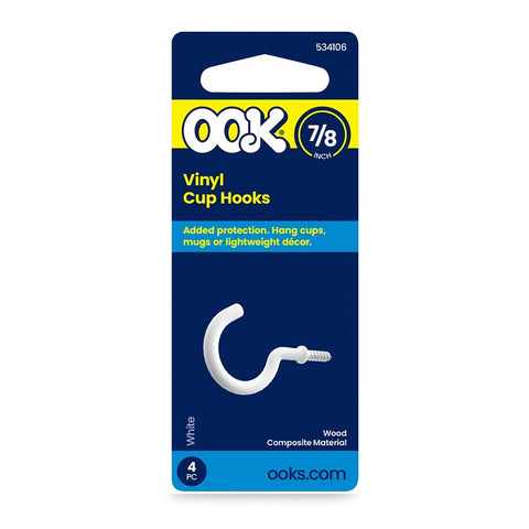 OOK 50352 Cup Hook, 7/8 in L, Vinyl-Coated