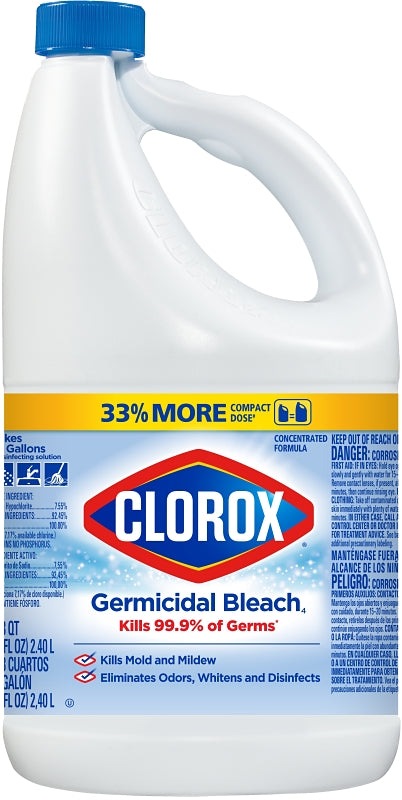 Clorox 32464 Germicidal Bleach, 81 oz, Liquid, Bleach, Pale Yellow, Pack of 6