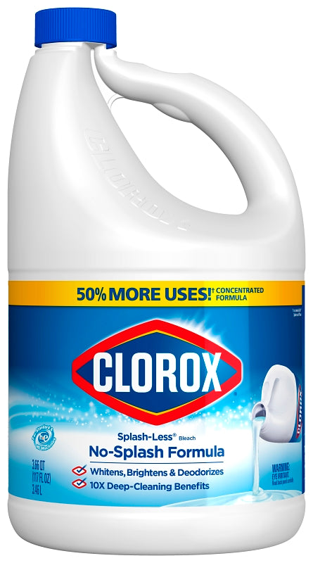 Clorox Splash-Less 32411 Concentrated Bleach, 117 oz, Liquid, Regular, Pack of 3