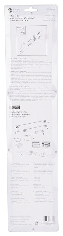 Boston Harbor CSC3L521 Towel Bar, 18 in L Rod, Chrome, Surface