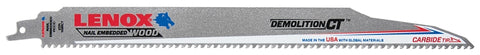 Lenox 1832146 Reciprocating Saw Blade, Applicable Materials: Wood, 1 in W, 12 in L, 6 TPI, Carbide Cutting Edge