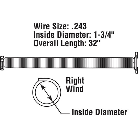 Prime-Line GD 12228 Torsion Spring, 1-3/4 in ID, 2 in OD, 32 in OAL, Carbon Steel, Plain