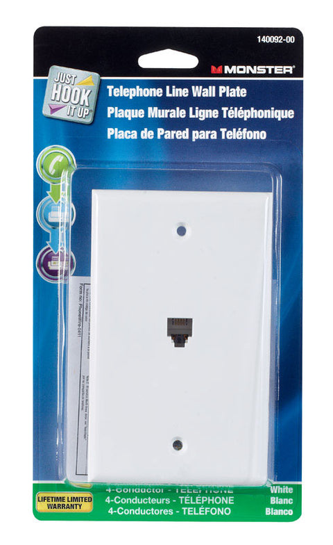 Monster Cable Just Hook It Up 1 gang White Plastic Cable/Telco Telephone Line Wall Plate 1 pk