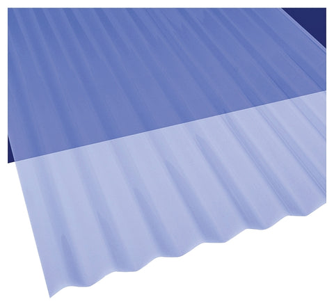 Sun N Rain 106633 Corrugated Roofing Panel, 12 ft L, 26 in W, PVC, Clear Blue