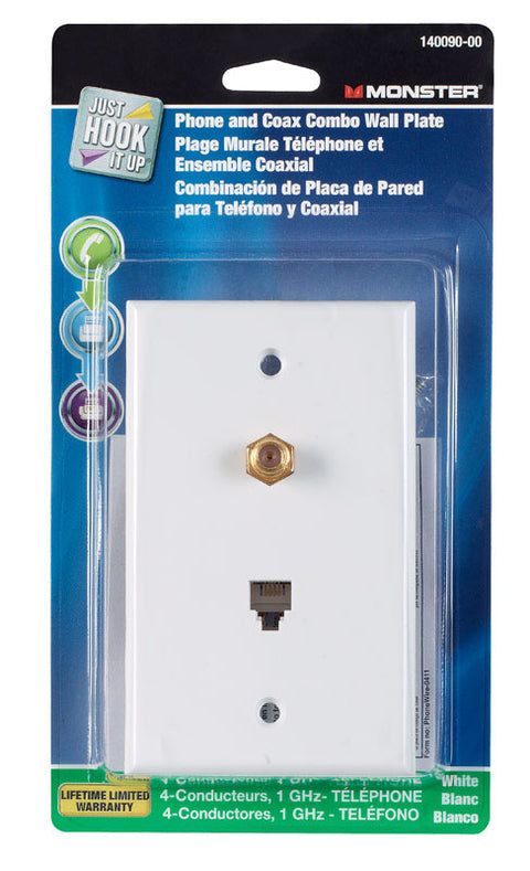 Monster Cable Just Hook It Up 1 gang White Cable/Telco Wall Plate