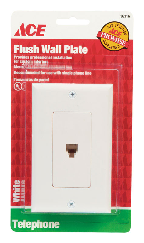 Ace 1 gang White Coaxial Telephone Line Wall Plate 1 pk