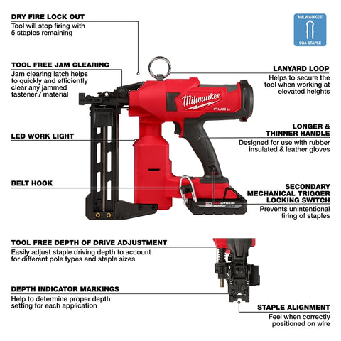 Milwaukee M18 FUEL 2843-22 Stapler Kit, Battery Included, 18 V, 3 Ah, 1/2 in W Crown, Fine Wire Staple, 60 Magazine