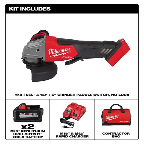 Milwaukee M18 FUEL Series 2880-22 Angle Grinder Kit, Battery Included, 18 V, 6 Ah, 5/8-11 Spindle, 4-1/2, 5 in Dia Wheel