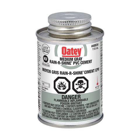 Oatey Rain-R-Shine 48934 PVC Cement, 118 mL Can, Liquid, Gray