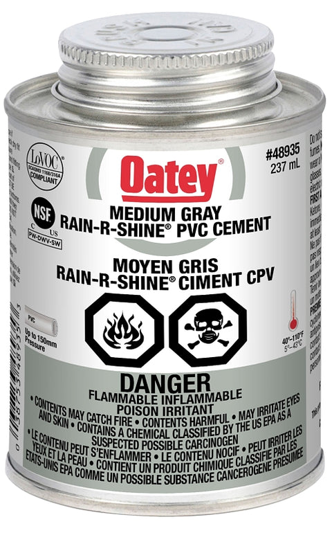 Oatey Rain-R-Shine 31581 Solvent Cement, Gray, 236 mL Can