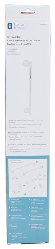 Boston Harbor L5018-26-103L Towel Bar, 18 in L Rod, Chrome, Surface