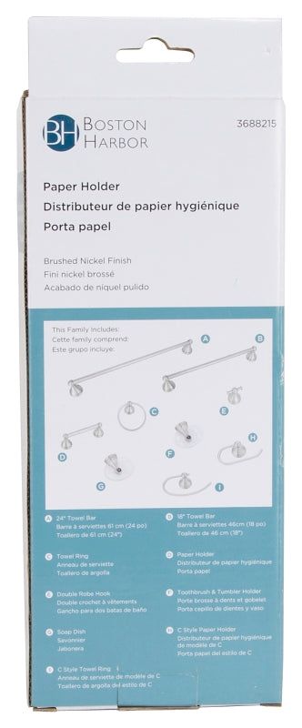 Boston Harbor L5056-13B-10-3L Paper Holder, PP Roller/Zinc, Brushed Nickel, Wall Mounting