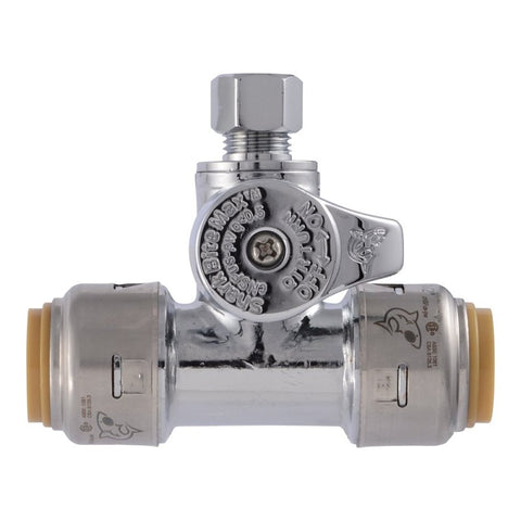SharkBite Max Series UR24983A Service Stop Ball Valve, 1/2 x 1/4 in Connection, Push-To-Connect x Compression