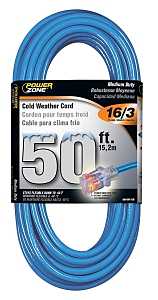 PowerZone ORCW511630 Extension Cord, 16 AWG Cable, 5-15P Grounded Plug, 5-15R Grounded Receptacle, 50 ft L, 125 V
